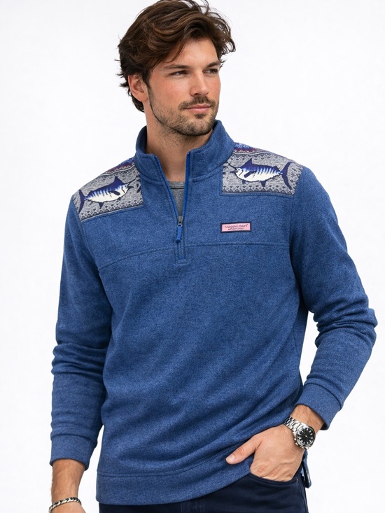 Vineyard Vines Other - Vineyard Vines Mens Blue Marlin Fair Isle Quarter Zip Pullover Sweater Large
